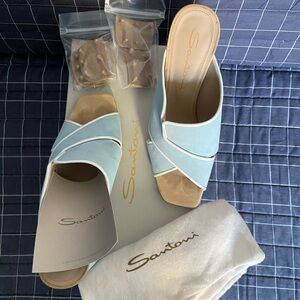 Santoni Women's Light Blue and Beige Sandals